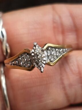 Stunning vintage 925 sterling silver gold vermeil genuine diamond marquise ring